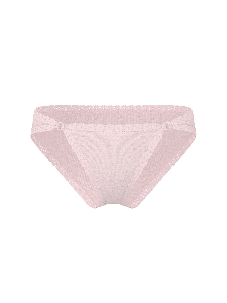 PINK Cotton Lace-Trim Low-Rise Cheeky Panty, Pink Petal Heather with Pink Frosting Lace, offModelFront, 3 of 3