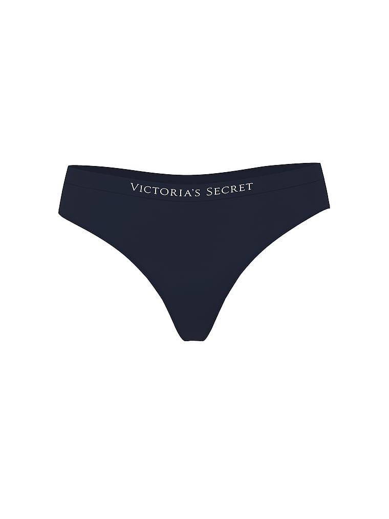 Victoria's Secret, Seamless Seamless Thong Panty, Noir Navy, offModelFront, 3 of 3