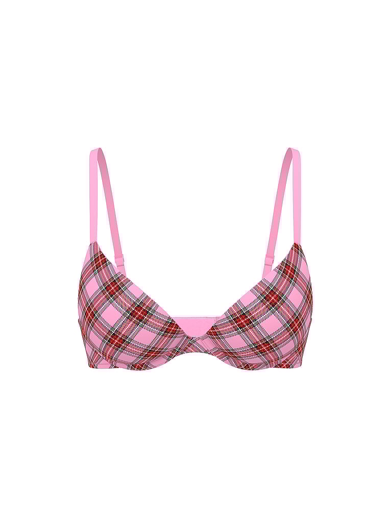 PINK Wear Everywhere Wear Everywhere Push-Up Bra, Pink Lollipop Plaid Print, offModelFront, 3 of 3
