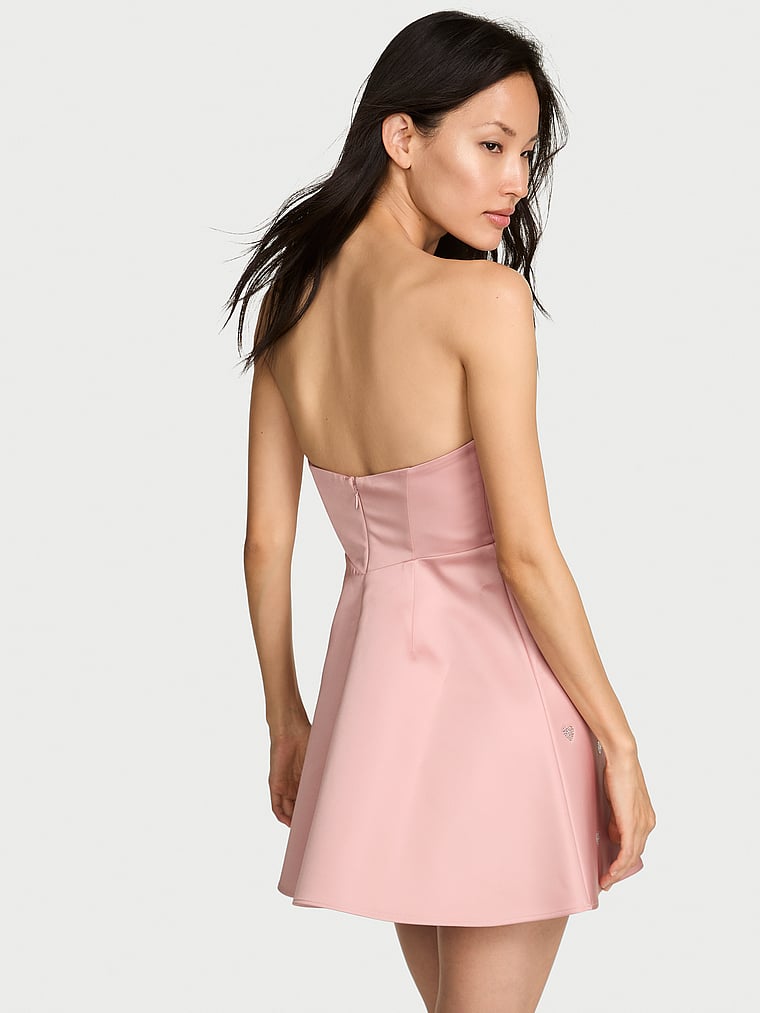 Victoria's Secret, Victoria's Secret Twinkle Satin Heart Strapless Corset Mini Dress, Royal Pink, onModelBack, 3 of 4