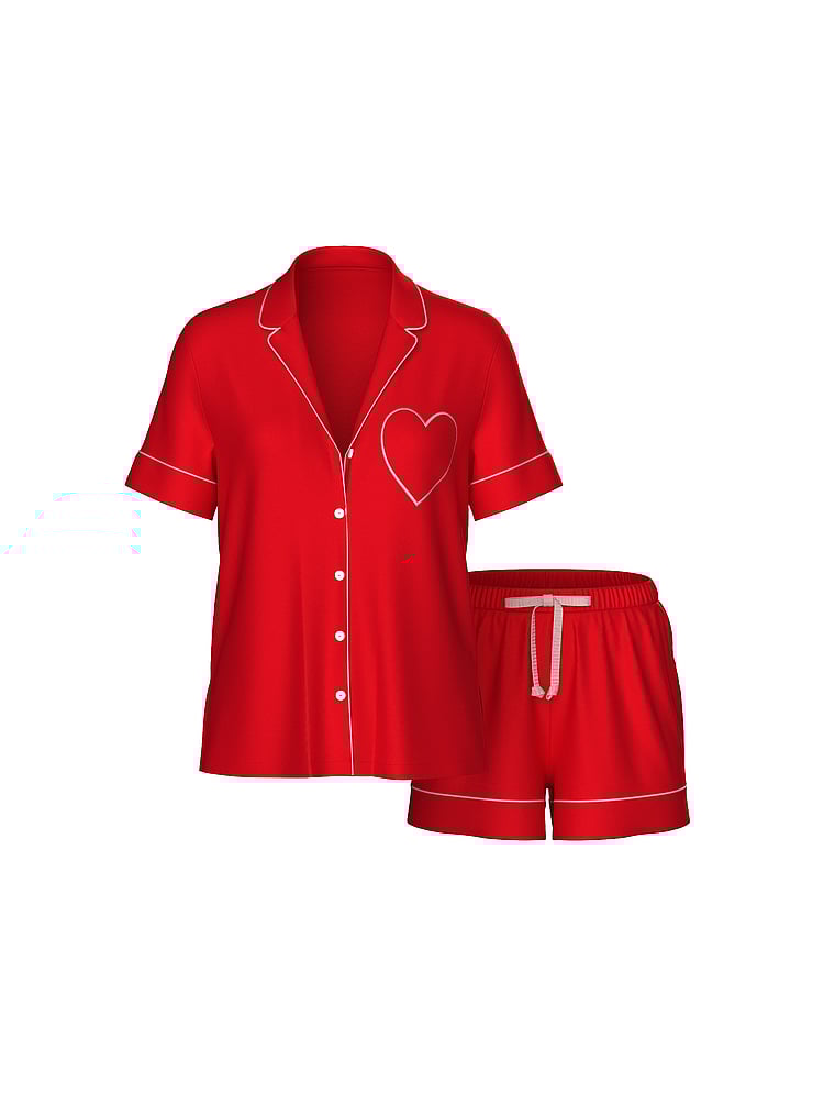 Glazed Satin Heart Short Pajama Set