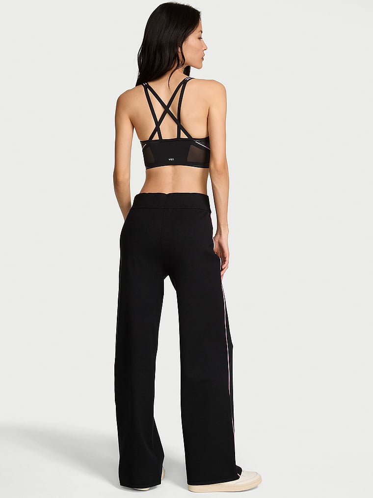 Victoria's Secret, VSX Tipped Knit Wide-Leg Sweater Pant, Black & Pink, onModelBack, 3 of 4