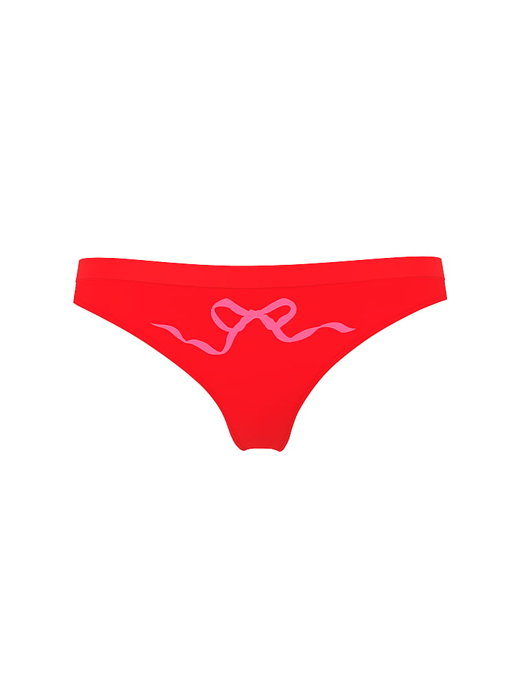 Victoria's Secret, Seamless Seamless Bow Thong Panty, Bright Vermillion, offModelFront, 3 of 3