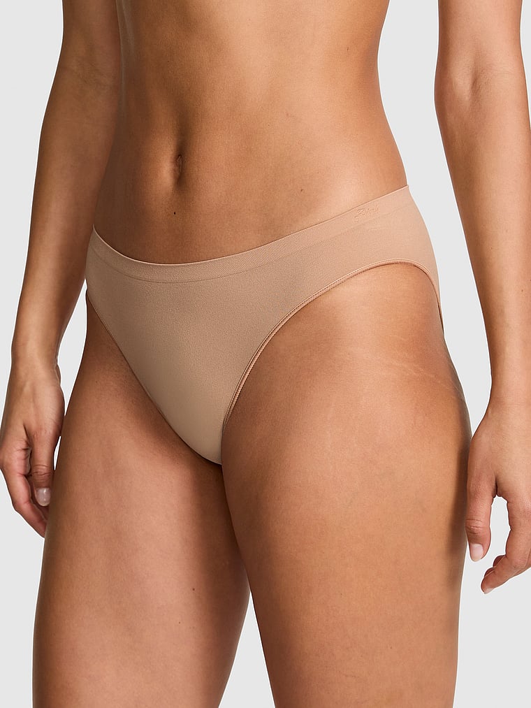 PINK Seamless Bikini Panty, Beige, onModelFront, 1 of 3 Rae is 5'10" and wears Small