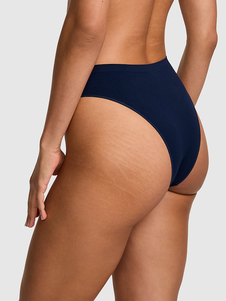 PINK Seamless Brazilian Panty, Noir Navy, onModelBack, 2 of 3 Rae is 5'10" and wears Small
