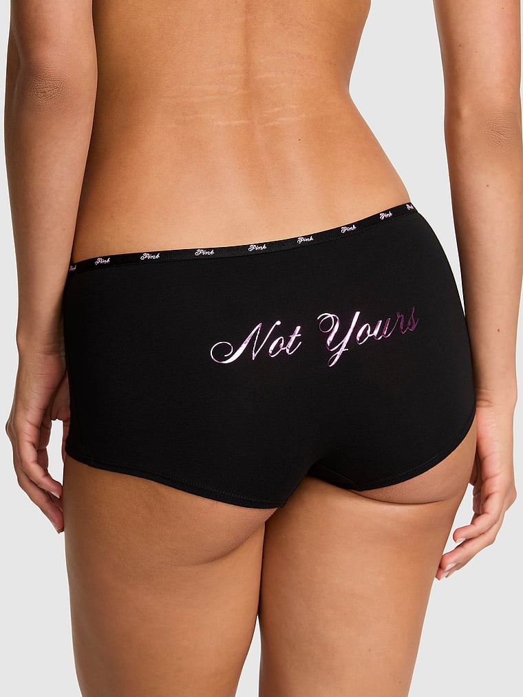 PINK Logo Cotton Boyshort Panty, Black, onModelBack, 2 of 3 Rae is 5'10" and wears Small