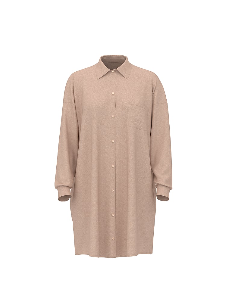 Victoria's Secret, Victoria's Secret Modal-Cotton Shimmer Button-Front Sleepshirt, offModelFront, 3 of 3