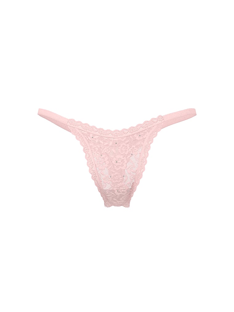 Victoria's Secret, The Lacie Lacie Sparkle String Thong Panty, Angel Pink, offModelFront, 3 of 3