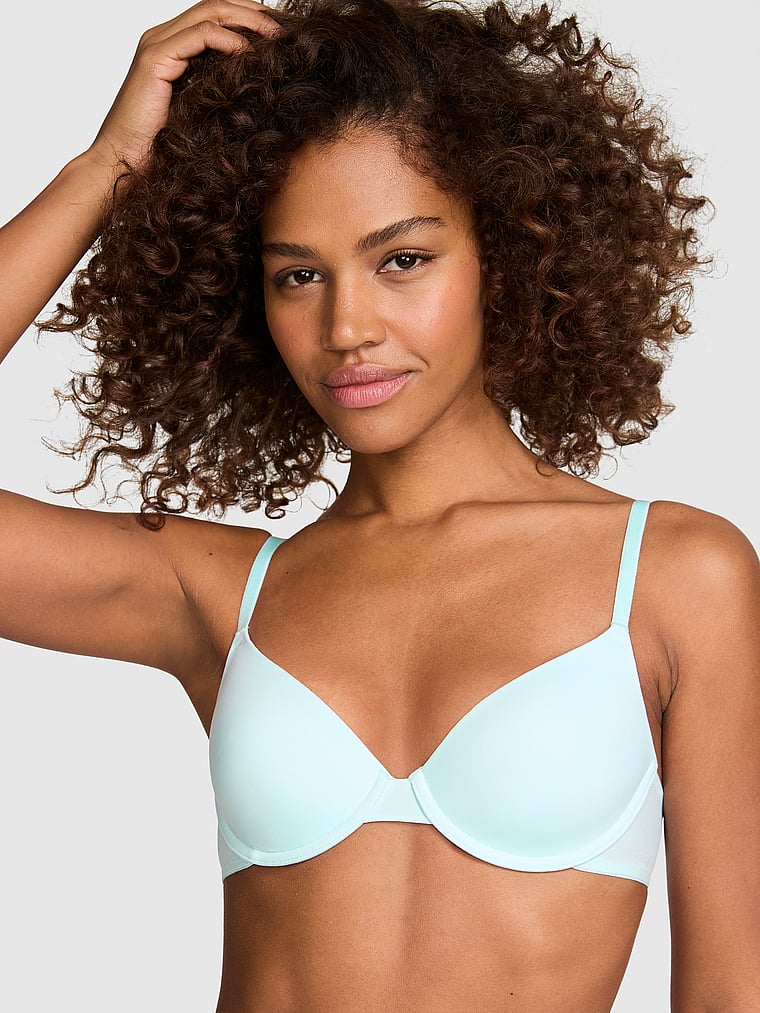 PINK Wear Everywhere Wear Everywhere™ Lightly Lined Full Coverage T-Shirt Bra, Spray Blue, onModelFront, 1 of 2