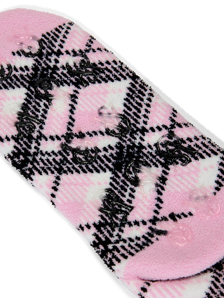 Victoria's Secret, Victoria's Secret Plush Grip Socks, Pretty Blossom Black Plaid, onModelBack, 2 of 2