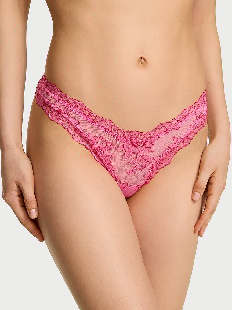 Victoria's Secret, Very Sexy Rose Lace High-Leg Thong Panty, Rose Garden, onModelFront, 1 of 4 Lotta is 5'10" or 178cm and wears Small