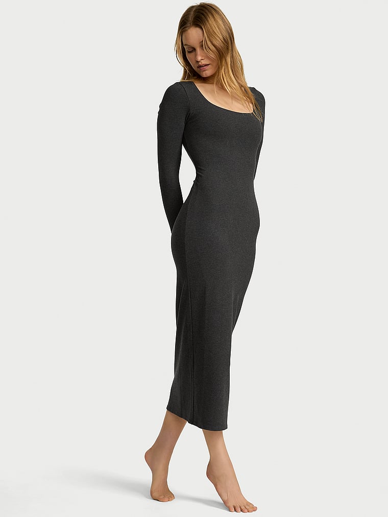 Shapewear by Victoria Smoothing Rib Long-Sleeve Maxi Dress