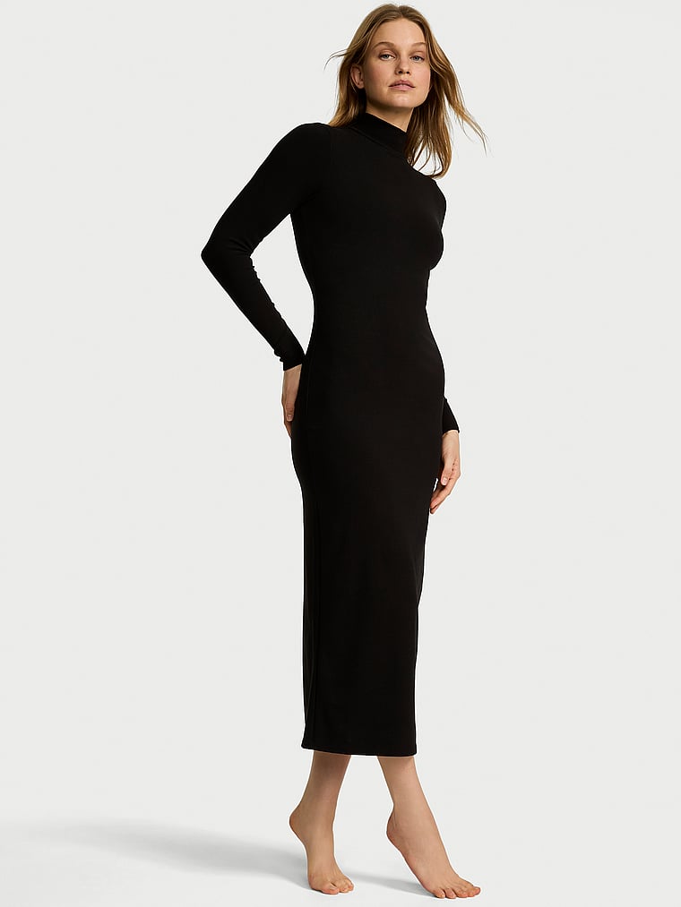 Shapewear by Victoria Smoothing Rib Long-Sleeve Turtleneck Maxi Dress