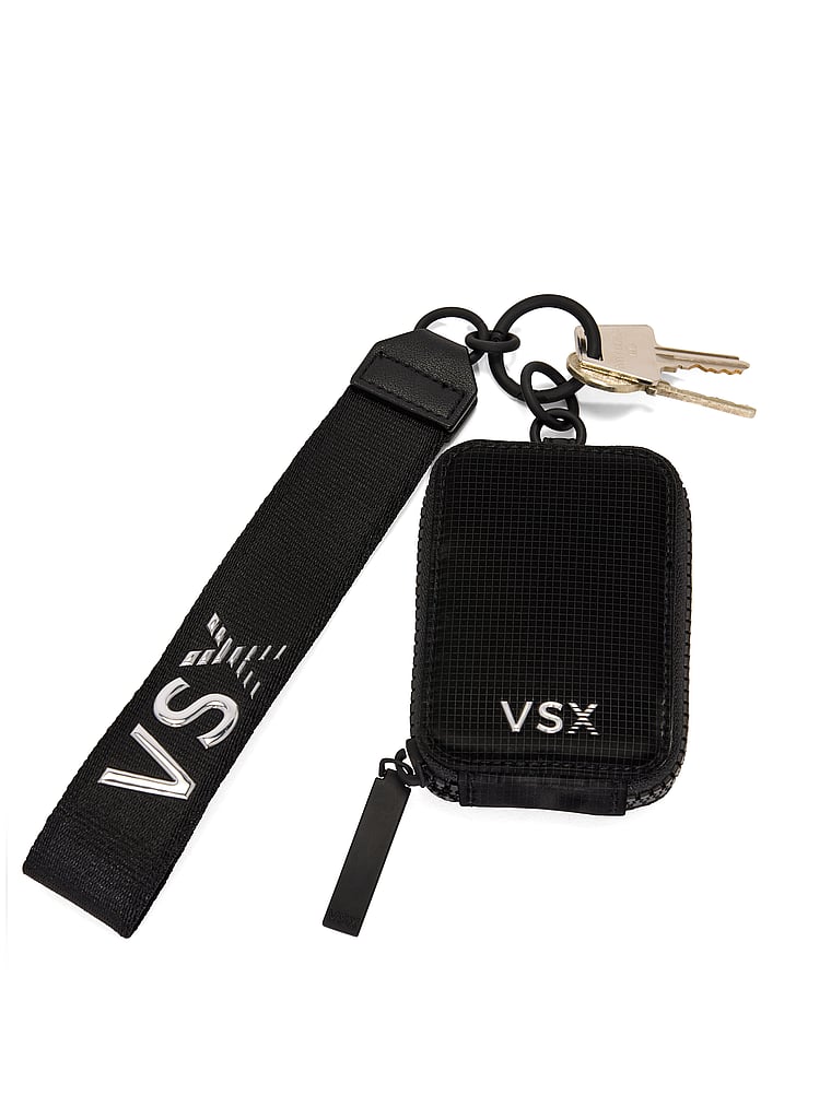 Victoria's Secret, Victoria's Secret VSX Pouch Wristlet Keychain, Black Nylon, offModelFront, 4 of 5