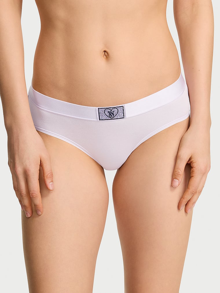 Victoria's Secret, Cotton Logo Cotton Shine Patch Hiphugger Panty, Perfume, onModelFront, 1 of 3 Lotta is 5'10" and wears Small