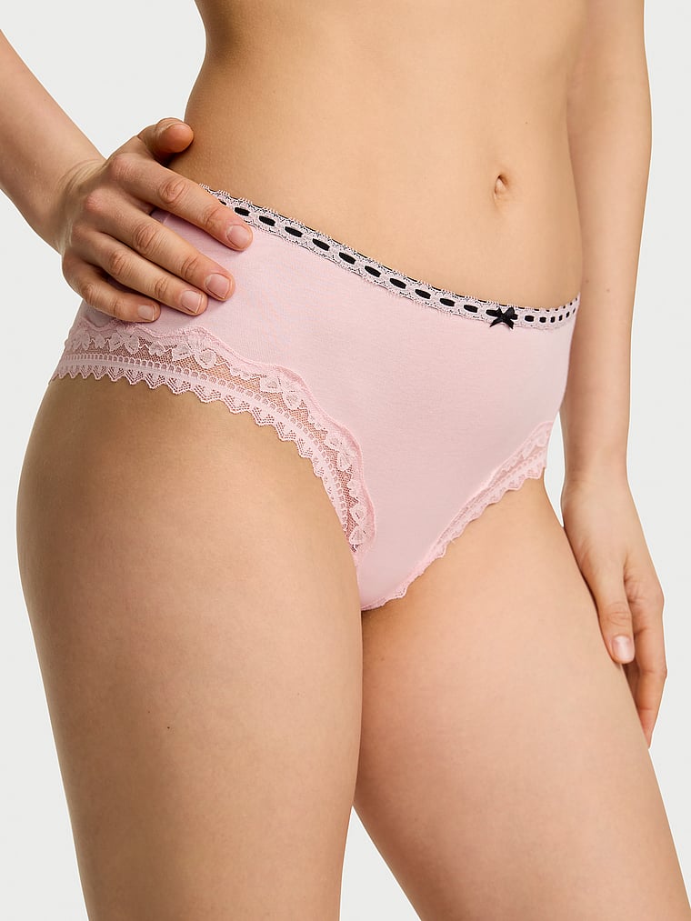 Cotton Pointelle Lace-Waist Cheeky