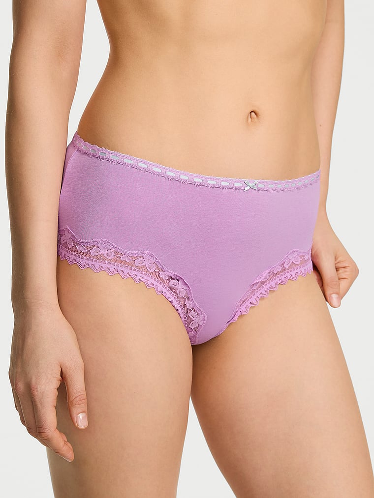Cotton Pointelle Lace-Trim Cheeky Panty