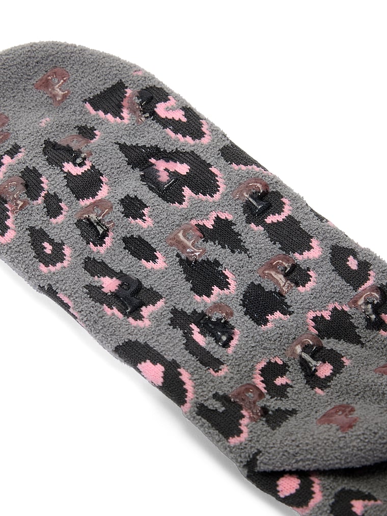 PINK Cozy Crew Socks, Grey Leopard, offModelBack, 2 of 2