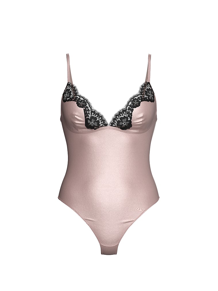 Satin Lace-Trim Bodysuit