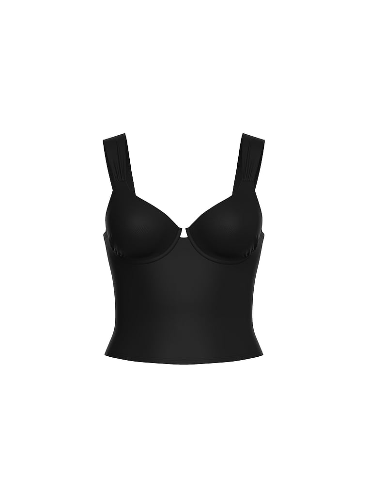 PINK SWIM Ruched Tankini Top, Pure Black, offModelFront, 3 of 3