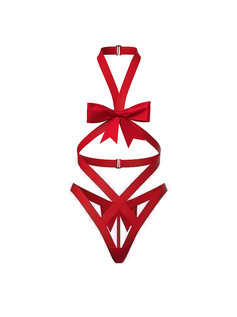 Victoria's Secret, Very Sexy Satin Bow Cupless Playsuit, Lipstick, offModelFront, 3 of 3