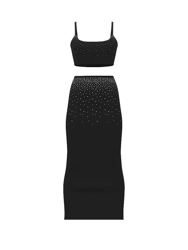 Sparkle Crystal Sheer Bralette & Maxi Skirt Set