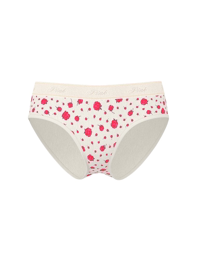 PINK Logo Cotton Hiphugger Panty, Winter White Rose Floral Print, offModelFront, 3 of 3