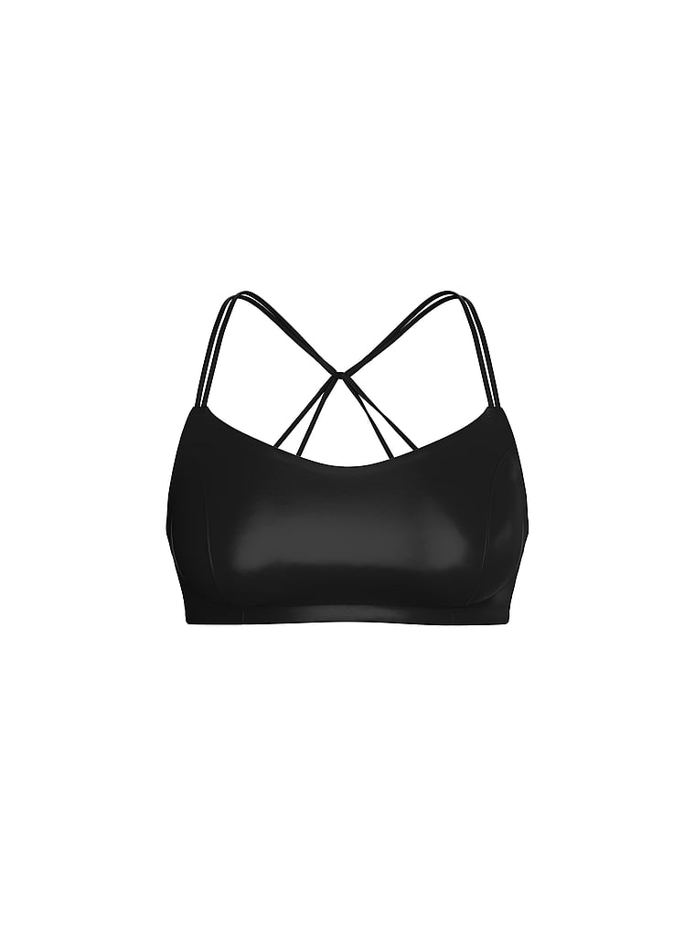 Victoria's Secret, VSX VSX Elevate™ Liquid Shine Strappy-Back Sports Bra, Black, offModelFront, 4 of 4