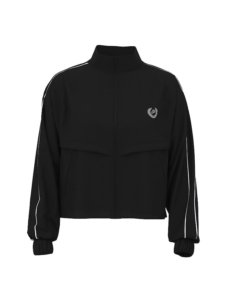 PINK Tech Woven Cropped Jacket, Pure Black, offModelFront, 3 of 3