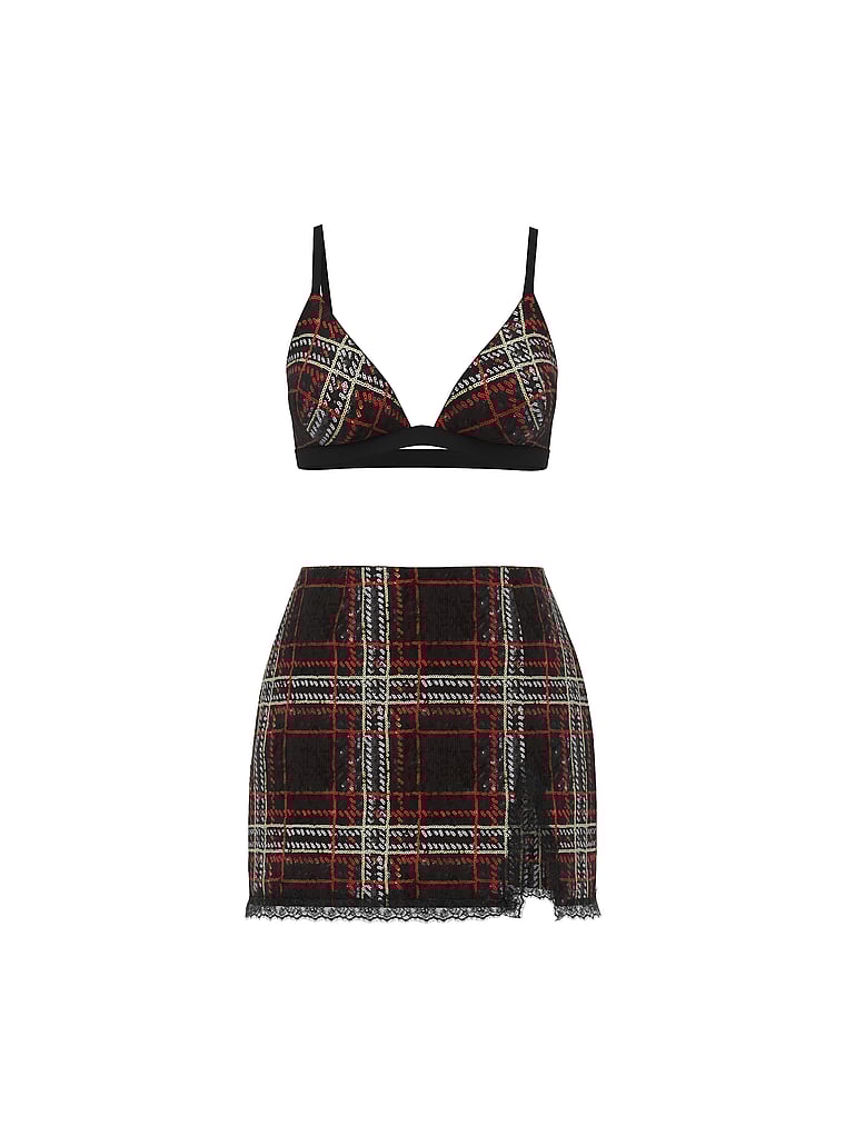 Sequin Tartan Bralette & Skirt Set