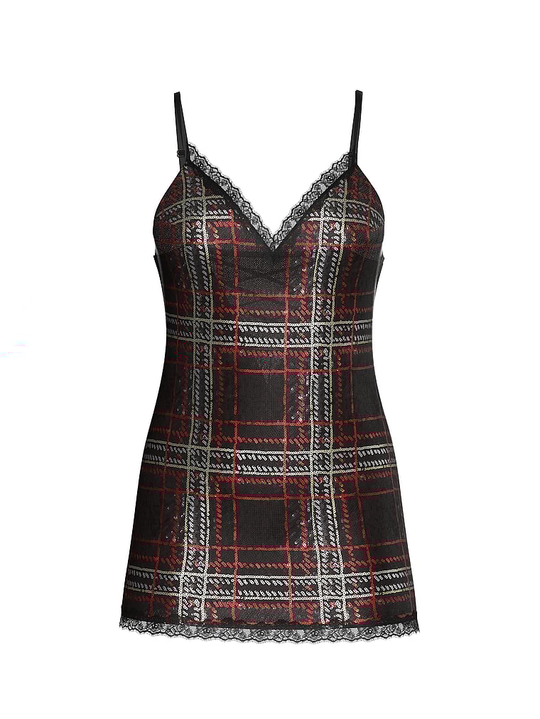 Sequin Tartan Short Slip Dress