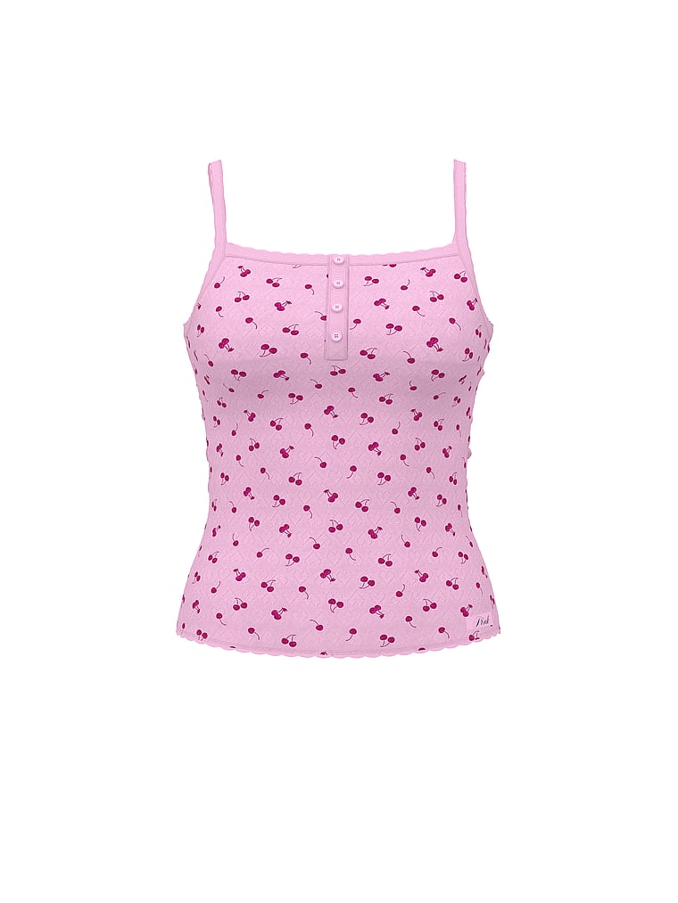 PINK Pointelle Henley Cami, Hushed Lilac Cherries, offModelFront, 4 of 4