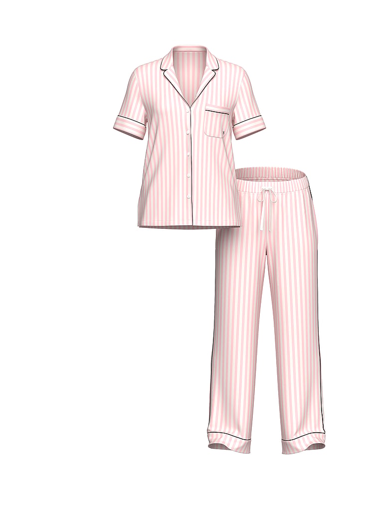 Victoria's Secret, Victoria's Secret Signature Satin Short-Sleeve Long Pajama Set, offModelFront, 3 of 3