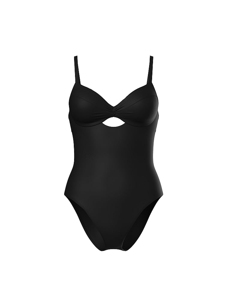 Victoria's Secret, Victoria's Secret Swim Essential Twist Push-Up One-Piece Swimsuit, Pure Black, offModelFront, 3 of 3