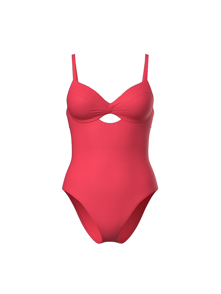 Victoria's Secret, Victoria's Secret Swim Twist Push-Up One-Piece Swimsuit, Poppy, offModelFront, 3 of 3