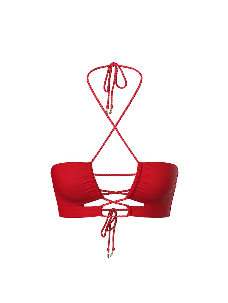 Victoria's Secret, Victoria's Secret Swim Twist Rope Convertible Bandeau Bikini Top, Lipstick, offModelFront, 3 of 4