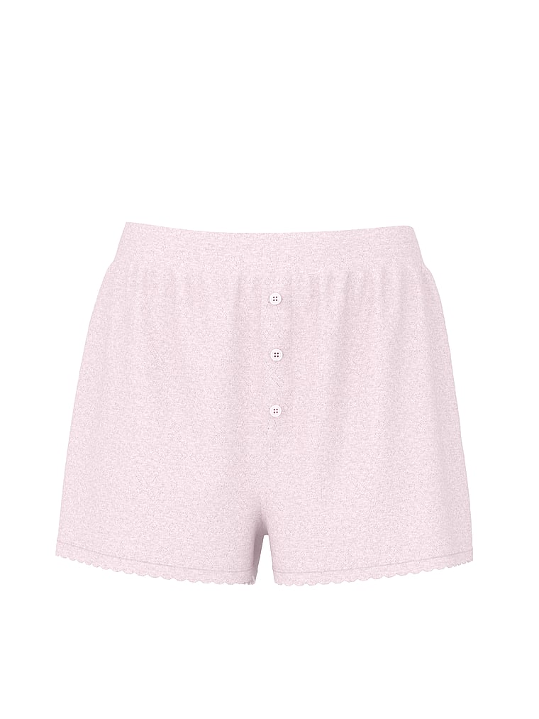PINK Pointelle Boxer Shorts, Pink Petal Angelina Htr Silver, offModelFront, 3 of 3