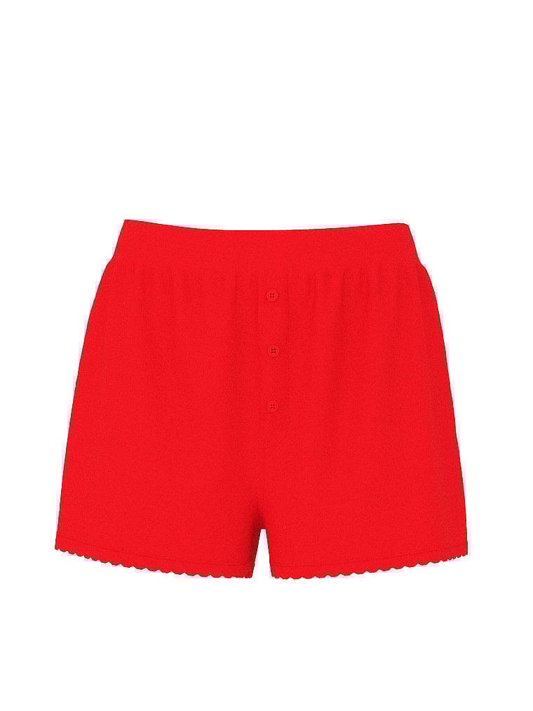 PINK Cotton Boxer Shorts, Bright Vermillion Angelina Htr Red Silver, offModelFront, 3 of 3