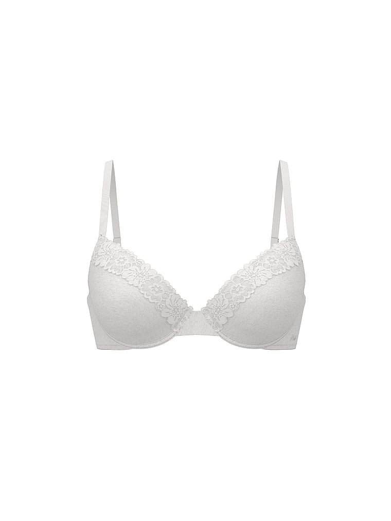 PINK Wear Everywhere™ Super Push-Up Bra, Heather Snow Shine, offModelFront, 4 of 4