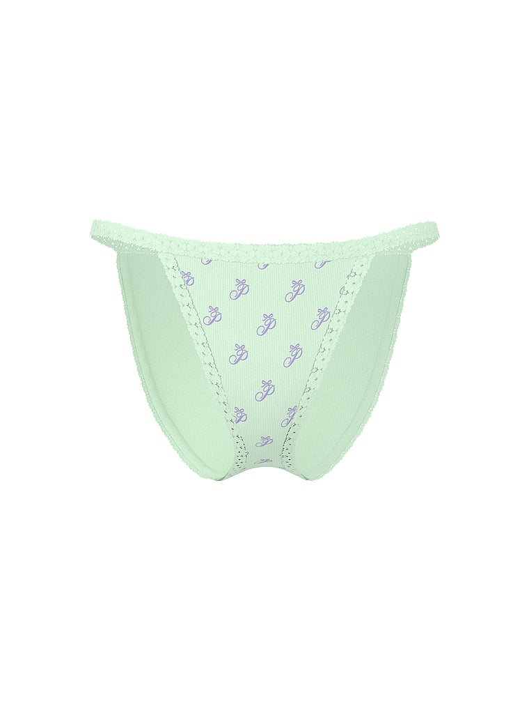 PINK PINK Wink™ Lace-Trim String Bikini Panty, Mint Script P, offModelFront, 3 of 3