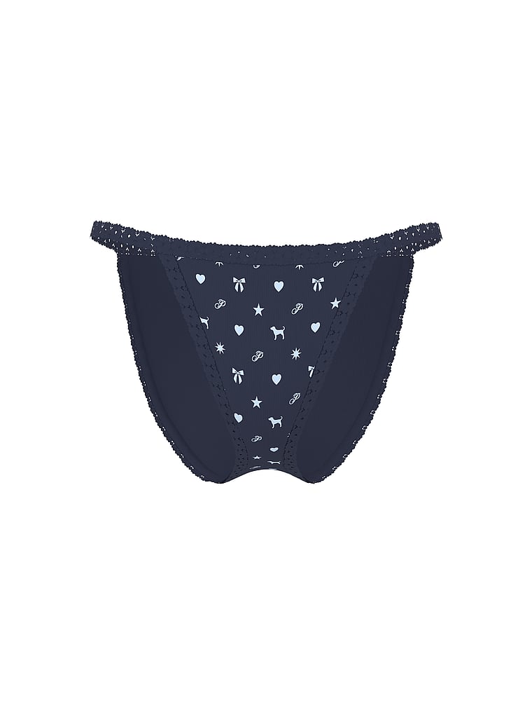 PINK PINK Wink™ Lace-Trim String Bikini Panty, Noir Navy Icon, offModelFront, 3 of 3