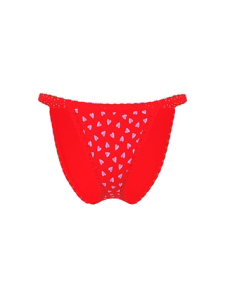 PINK PINK Wink™ Lace-Trim String Bikini Panty, Bright Vermillion Heart, offModelFront, 3 of 3