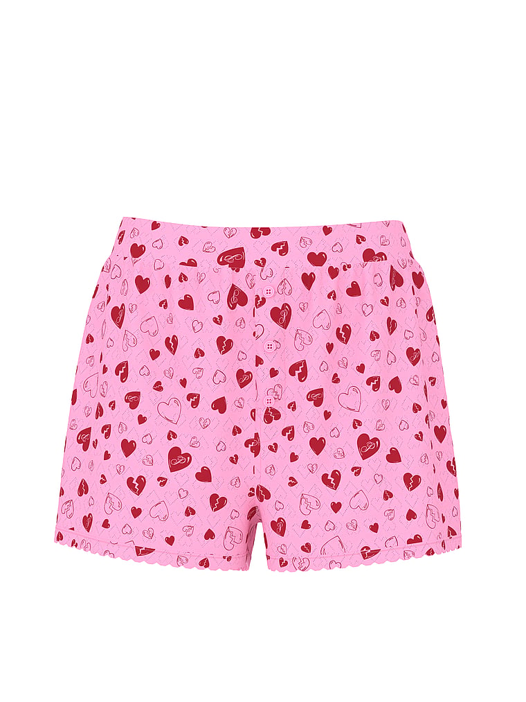 PINK Pointelle Boxer Shorts, Pink Lollipop Broken Hearts, offModelFront, 4 of 4