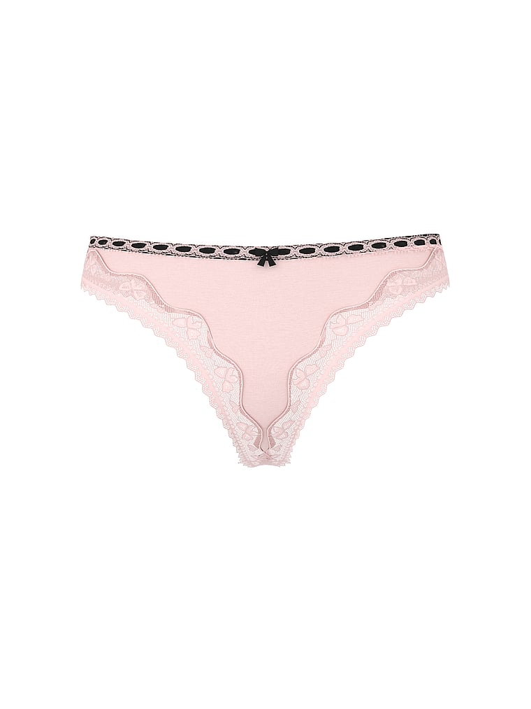 Cotton Pointelle Lace-Waist Thong