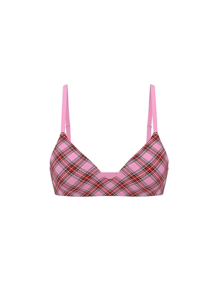 PINK Wear Everywhere Wear Everywhere Push-Up Wireless Bra, Pink Lollipop Plaid Print, offModelFront, 4 of 4