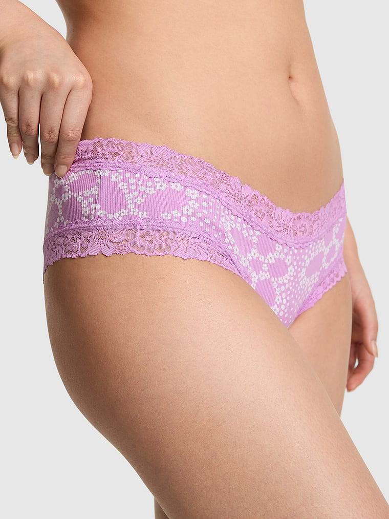 PINK PINK Wink™ Lace-Trim Cheeky Panty, Lt Lilac Floral, onModelFront, 1 of 3 Gloria is 5'9" and wears Small