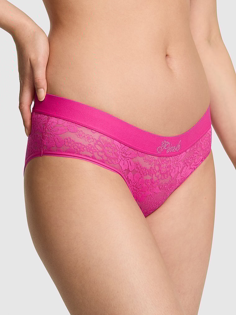 PINK Logo Cotton Hiphugger Panty, Pink Fire, onModelFront, 1 of 3 Gloria is 5'9" and wears Small