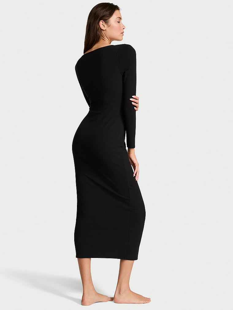 Shapewear by Victoria Smoothing Rib Long-Sleeve Maxi Dress