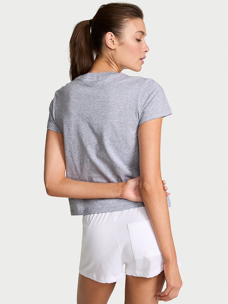 Victoria's Secret, Victoria's Secret Mix & Match Sleep Perfect Cotton Tee, Grey, onModelBack, 2 of 5