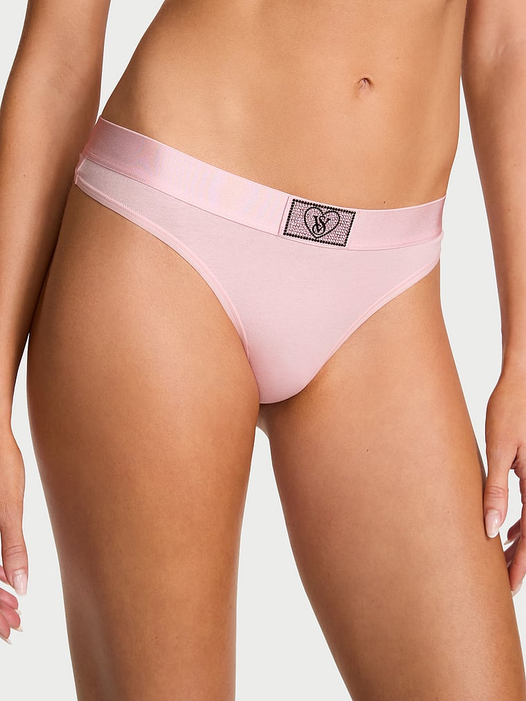 Logo Cotton Shine Patch Thong Panty
